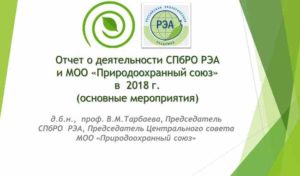 Отчет о деятельности СПбРО РЭА и МОО «Природоохранный союз» в  2018 г. (основные мероприятия)